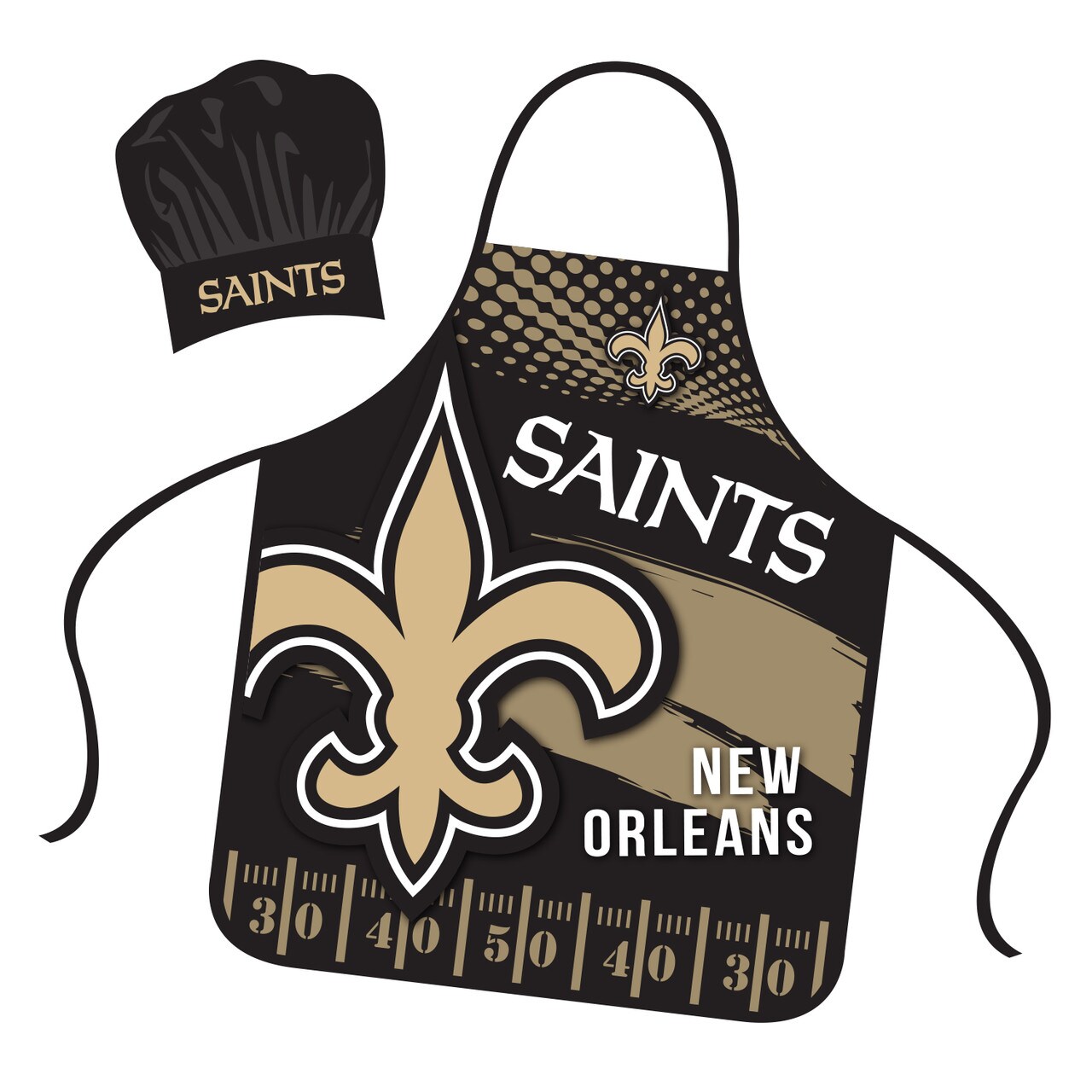 Mojo Licensing New Orleans Saints Apron Chef Hat Set Full Color Universal Size Tie Back Grilling Tailgate BBQ Cooking Host